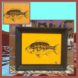 FISH Original Acrylic on Canvas Panel Painting Framed, #2 of 2 OOK Handpainted